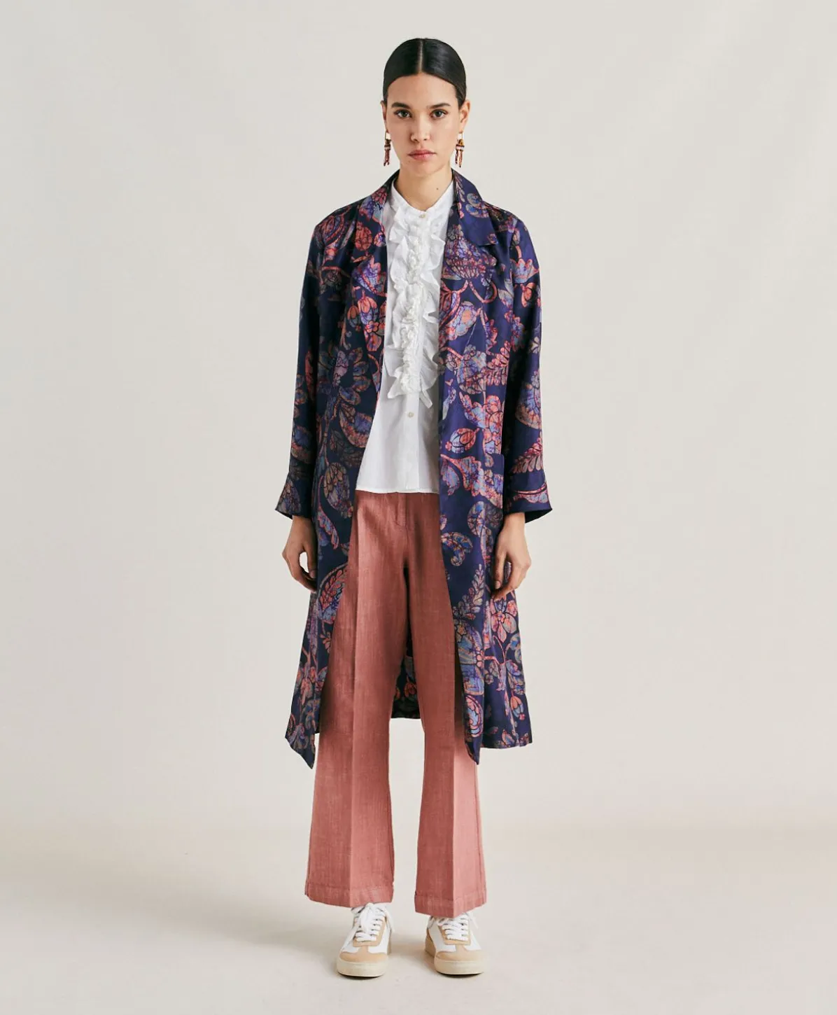 Bados Trench-Coat En Serge De Soie - Multicolore Bleu Nuit