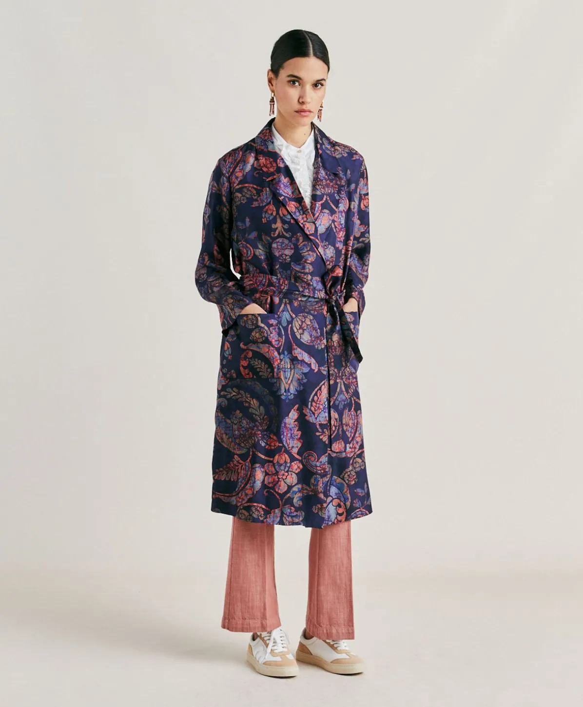 Bados Trench-Coat En Serge De Soie - Multicolore Bleu Nuit
