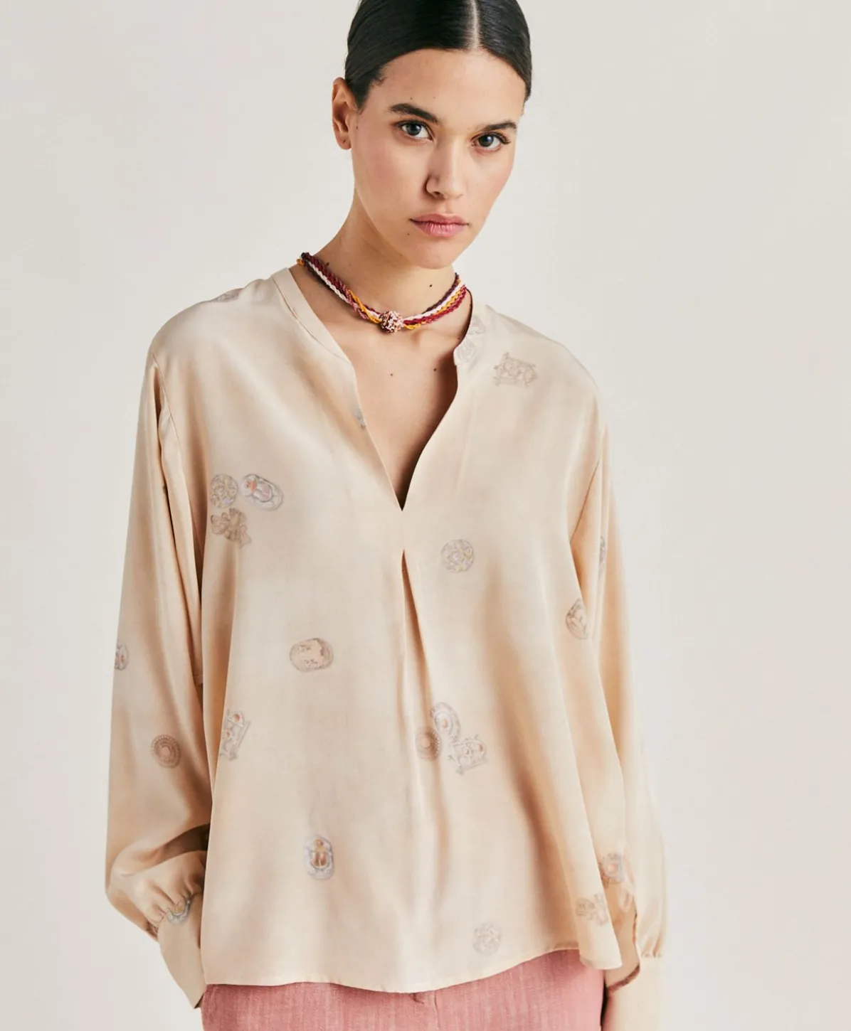 Blouse Alisha En Crepe De Chine - Beige Multicolore