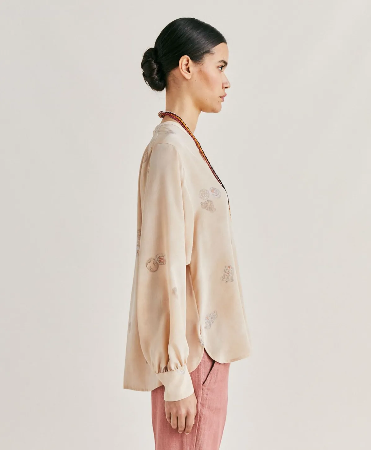Blouse Alisha En Crepe De Chine - Beige Multicolore