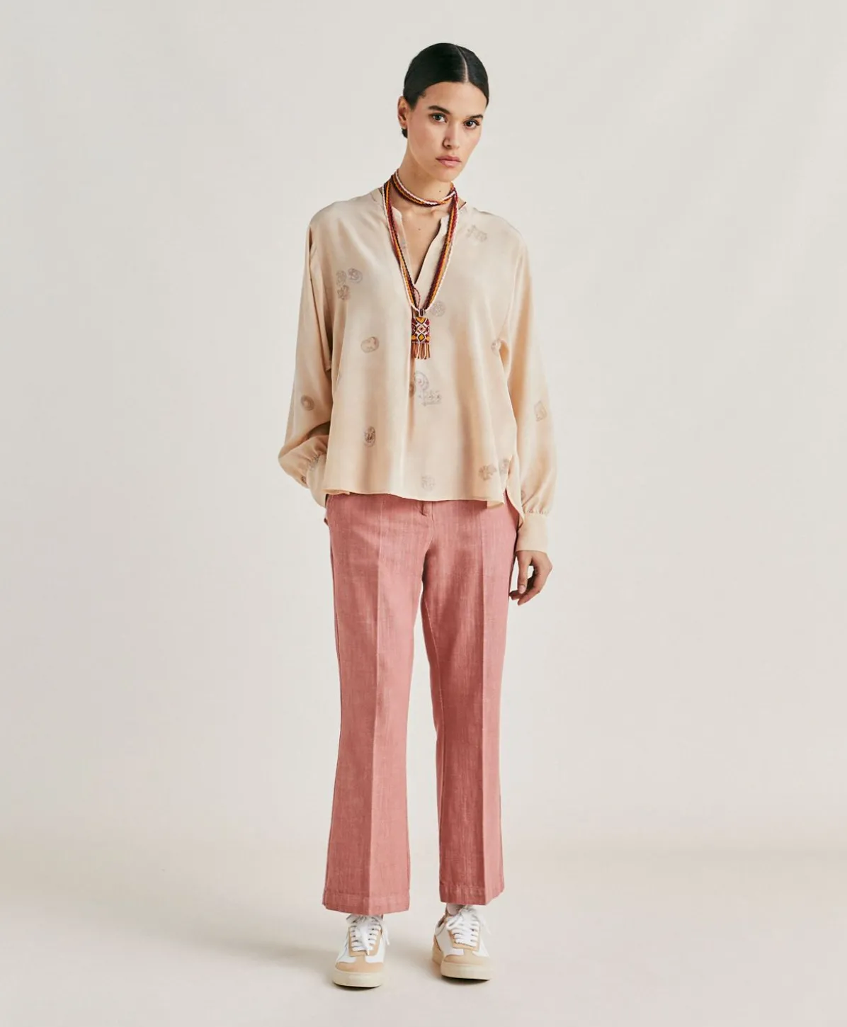 Blouse Alisha En Crepe De Chine - Beige Multicolore
