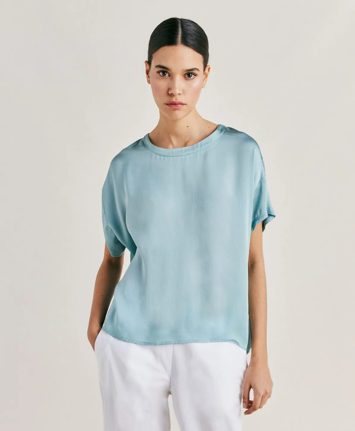 Blouse Alonso En Soie Unie - Ceruleen