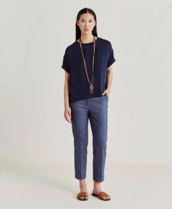 Blouse Alonso En Soie Unie - Bleu Nuit