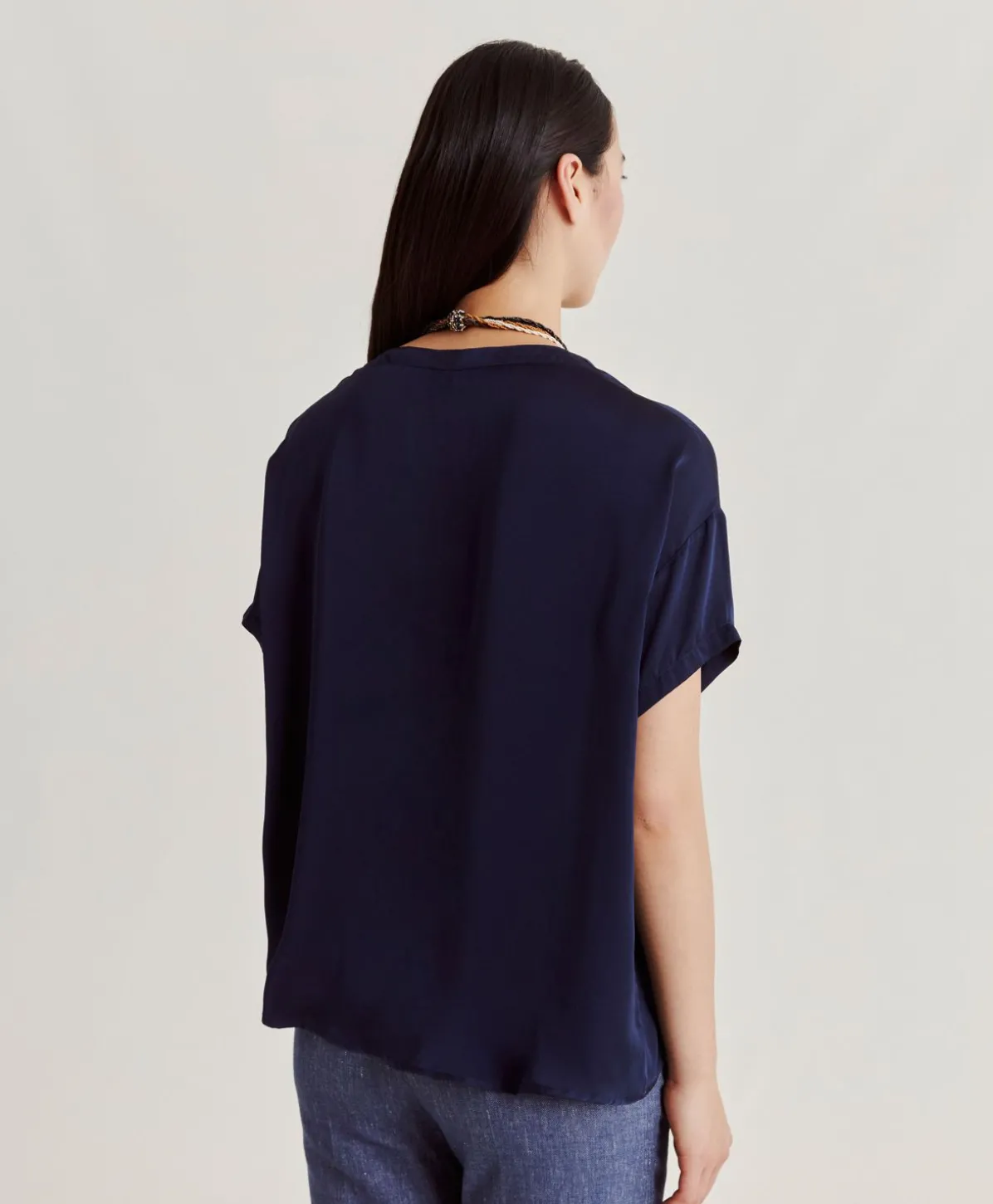 Blouse Alonso En Soie Unie - Bleu Nuit
