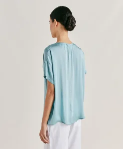 Blouse Alonso En Soie Unie - Ceruleen