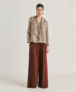 Blouse Ambroise En Serge De Soie - Beige/Tabac