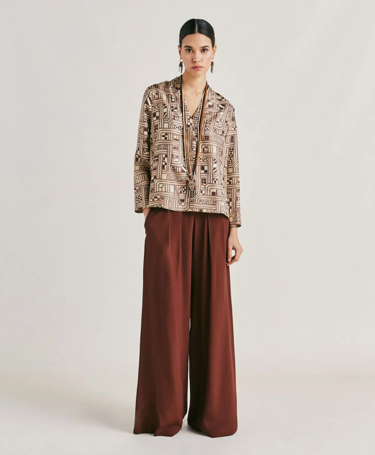 Blouse Ambroise En Serge De Soie - Beige/Tabac