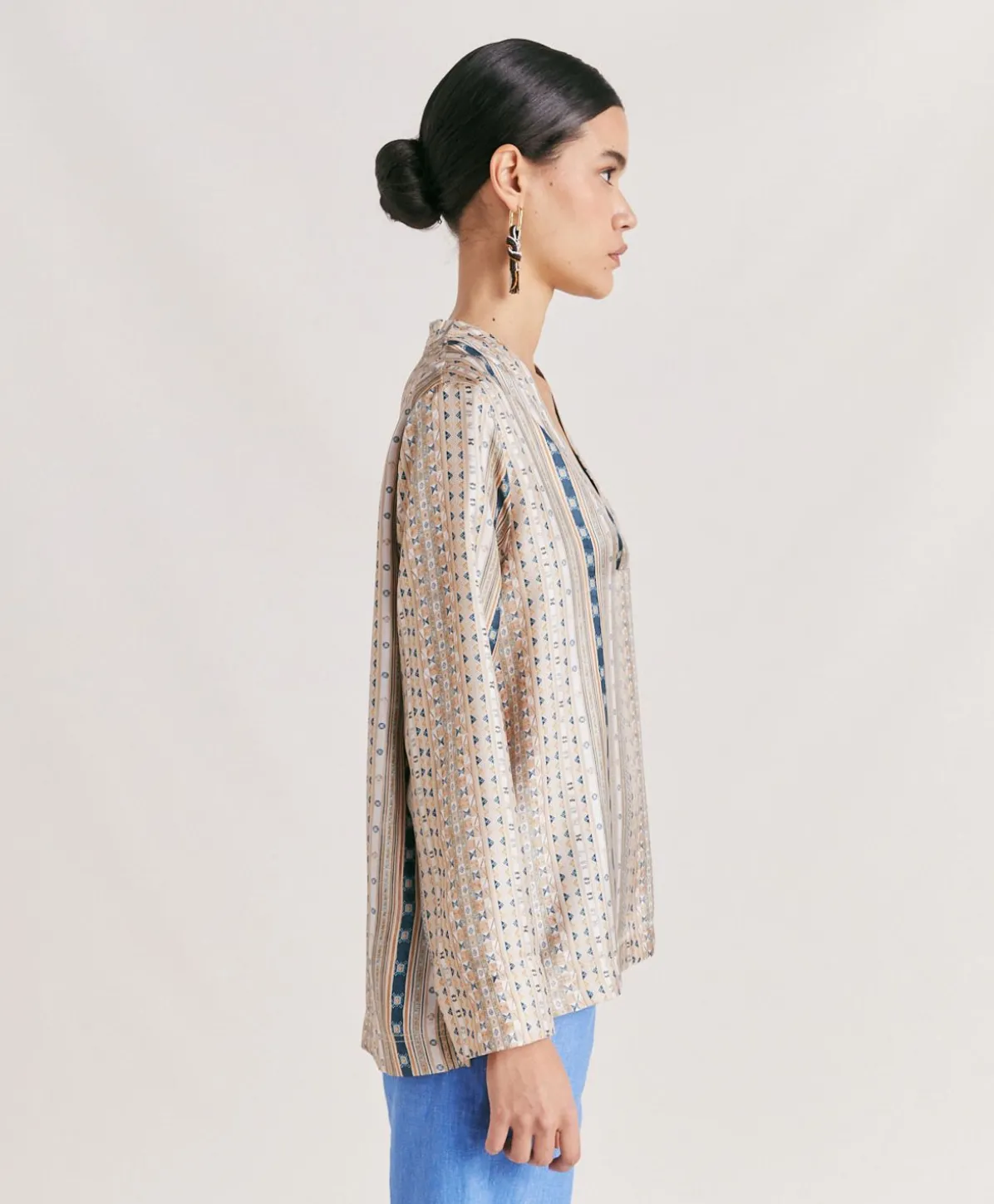 Blouse Ambroise En Serge De Soie - Sable Multicolore