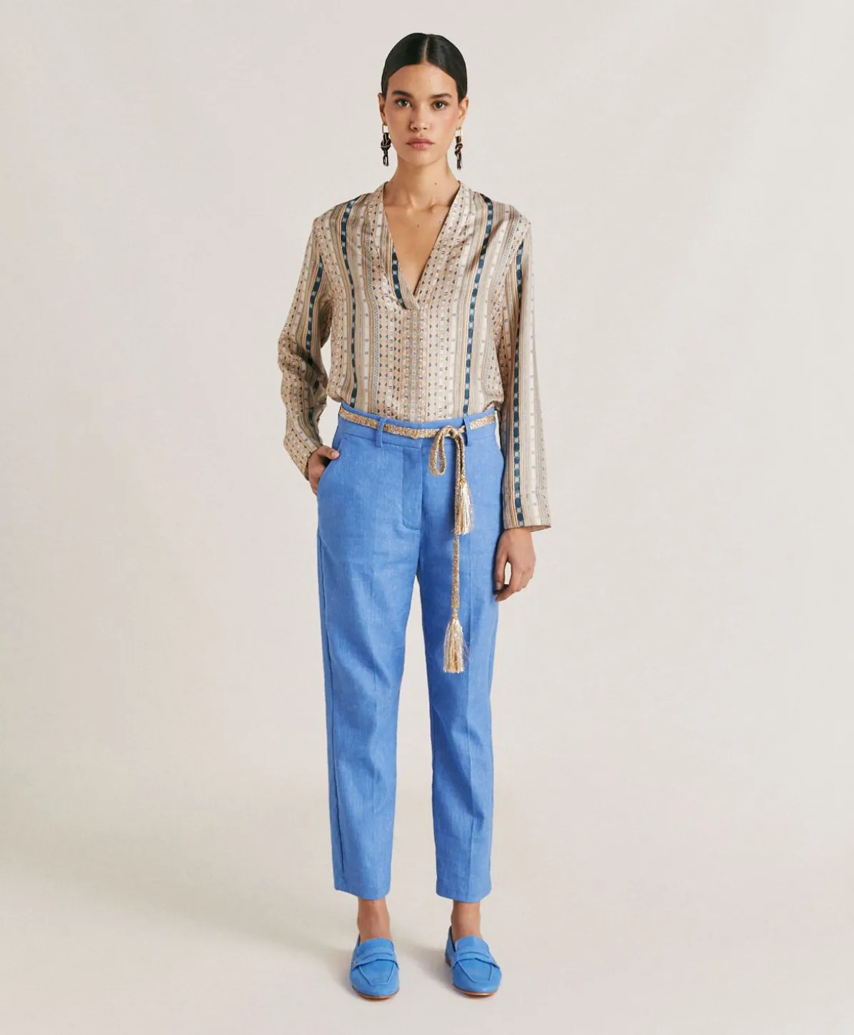 Blouse Ambroise En Serge De Soie - Sable Multicolore