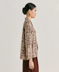 Blouse Ambroise En Serge De Soie - Beige/Tabac