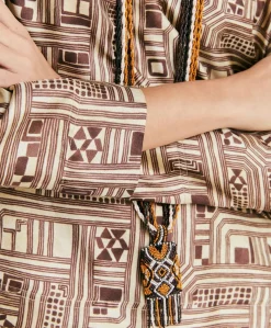 Blouse Ambroise En Serge De Soie - Beige/Tabac