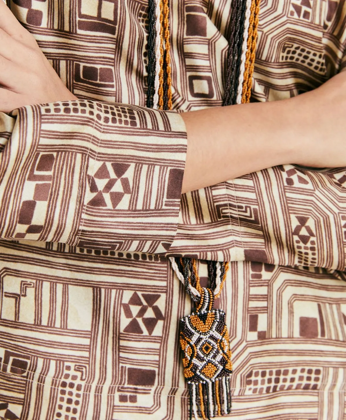 Blouse Ambroise En Serge De Soie - Beige/Tabac