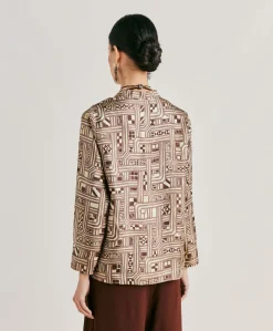 Blouse Ambroise En Serge De Soie - Beige/Tabac