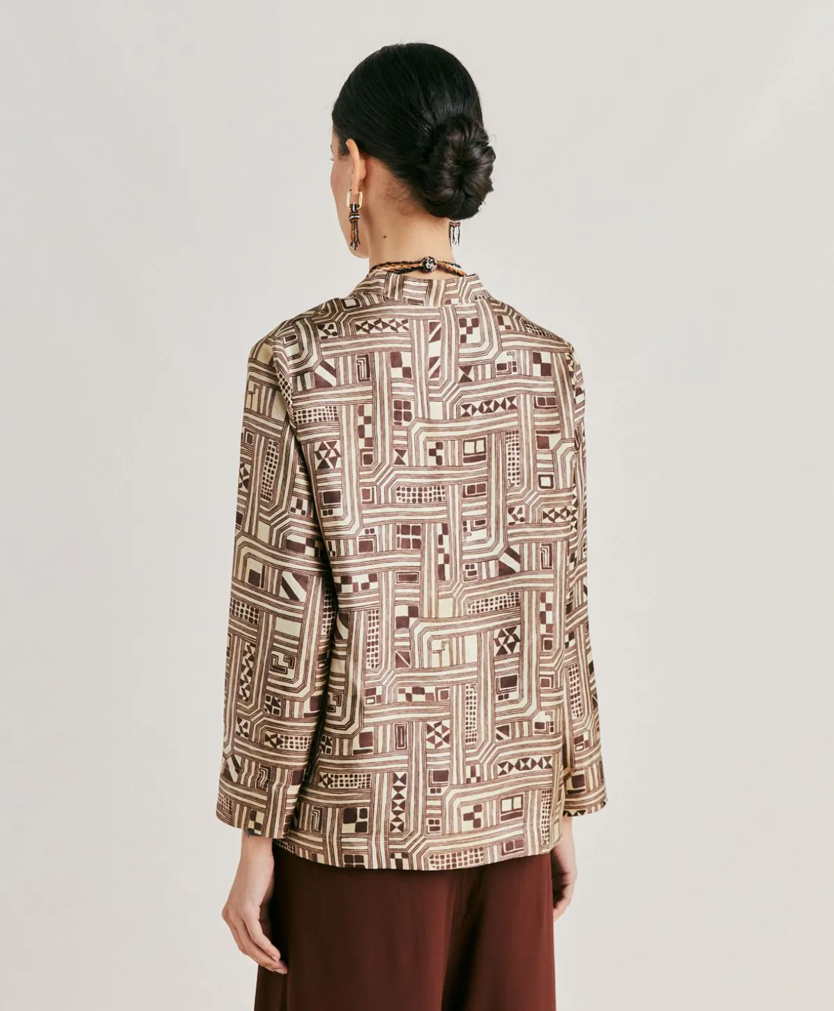 Blouse Ambroise En Serge De Soie - Beige/Tabac