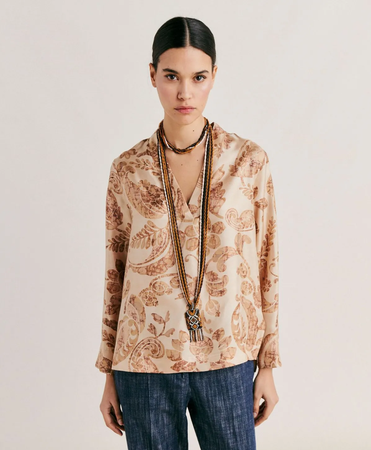 Blouse Ambroise En Twill De Soie - Poudre Multicolore