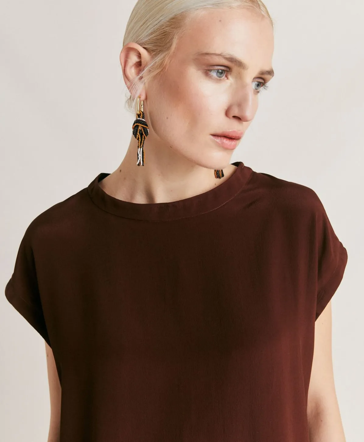 Blouse Curacao En Acetate De Soie - Chocolat