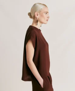 Blouse Curacao En Acetate De Soie - Chocolat