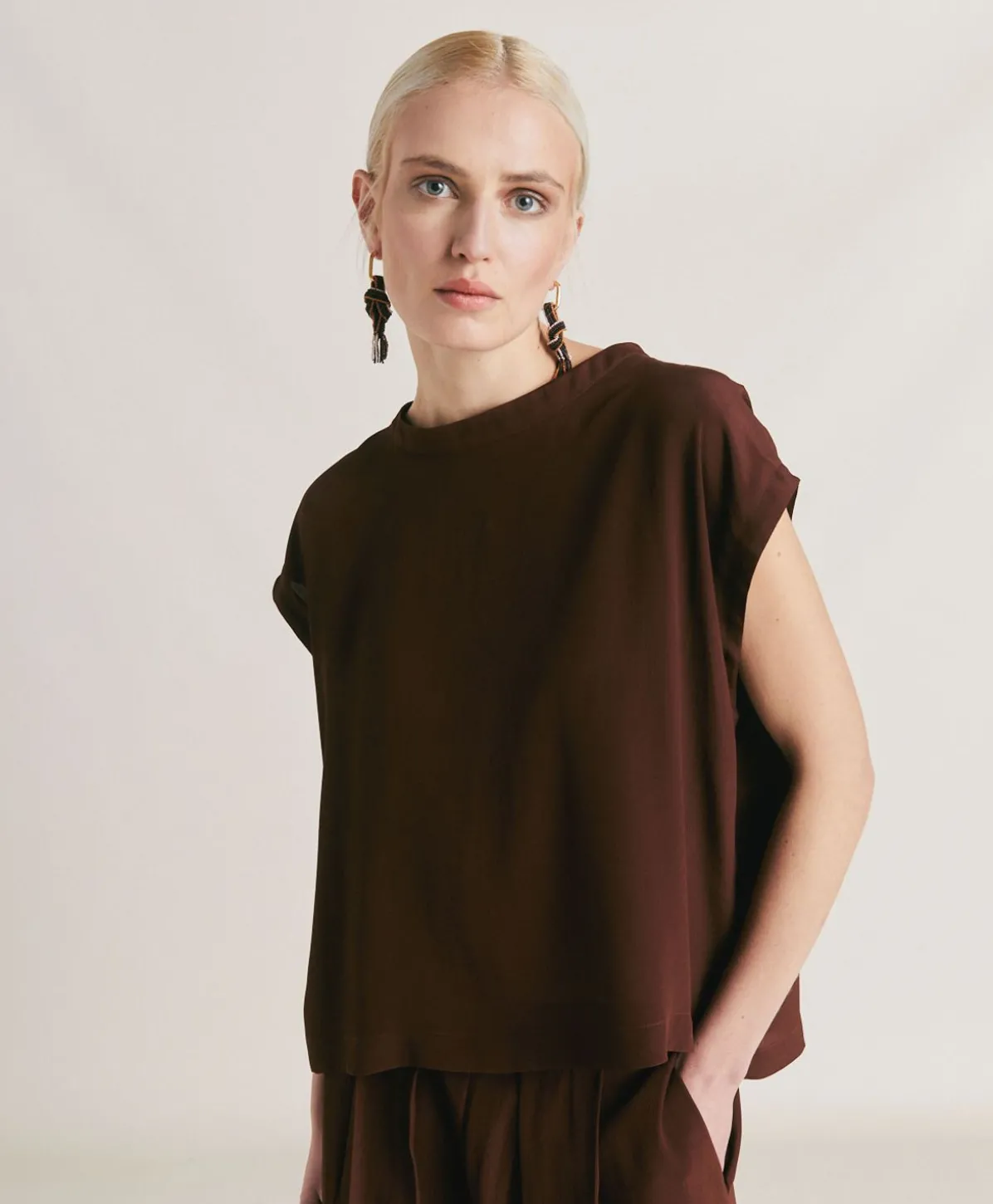 Blouse Curacao En Acetate De Soie - Chocolat