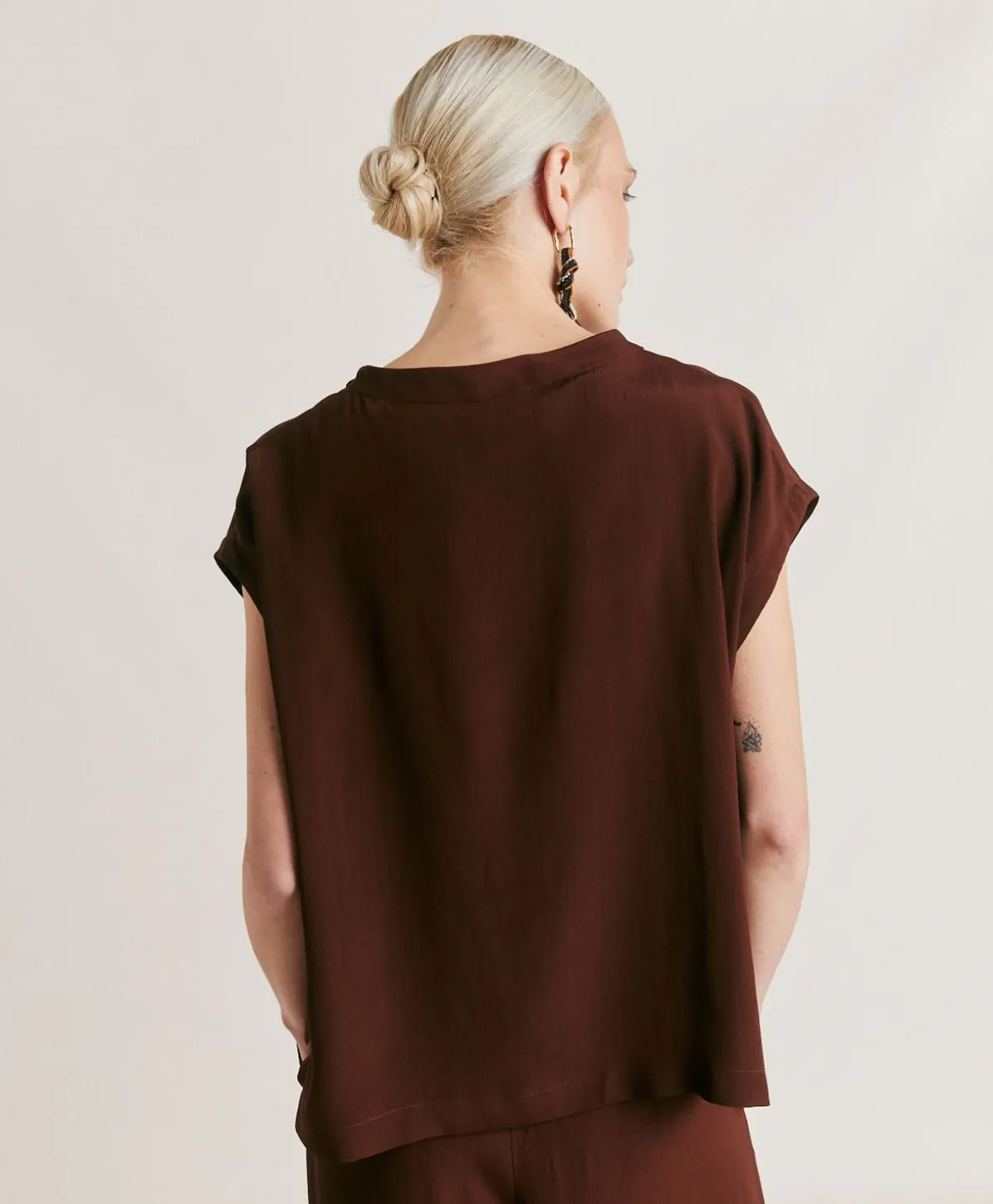 Blouse Curacao En Acetate De Soie - Chocolat