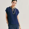 Blouse En Acetate De Soie Curacao - Bleu Nuit