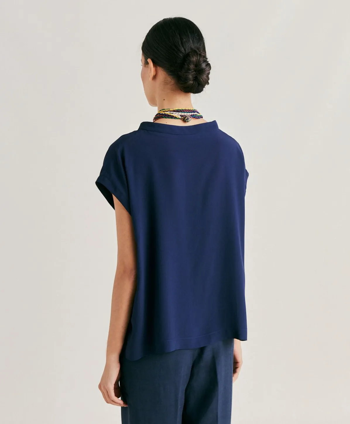 Blouse En Acetate De Soie Curacao - Bleu Nuit