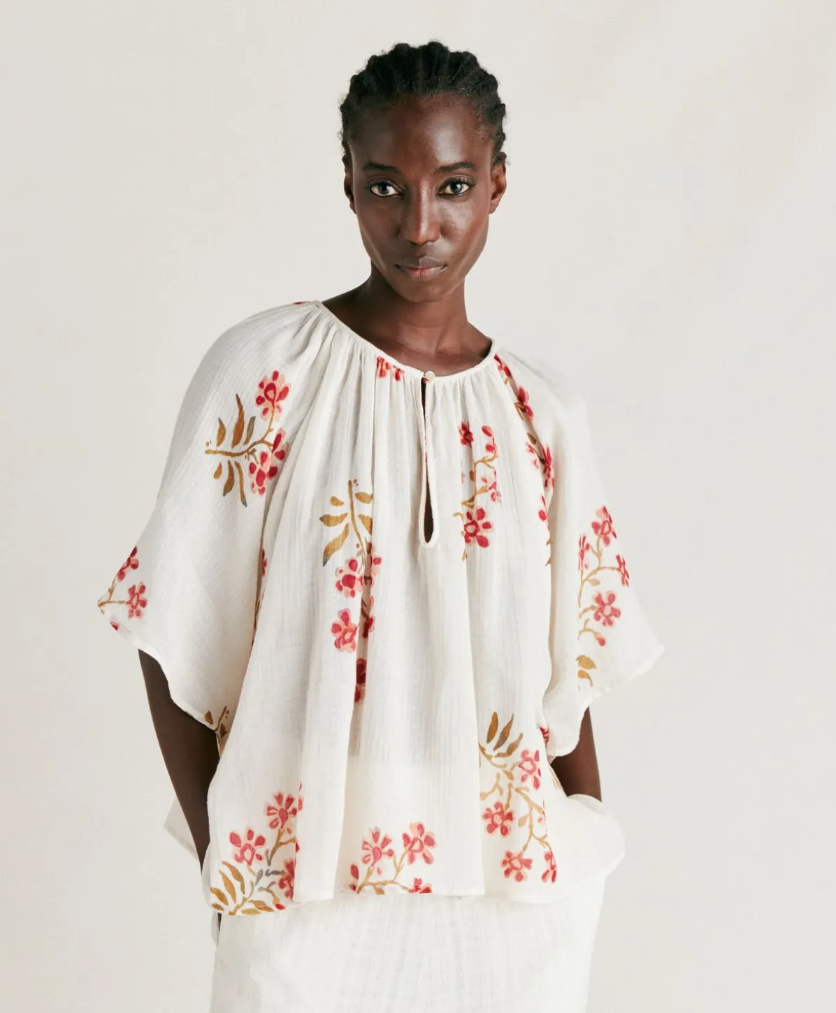 Blouse En Gaze Tarida - Creme/Cerise Noire