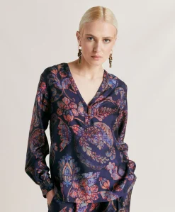 Blouse En Serge De Soie Torret - Bleu Nuit Multicolore