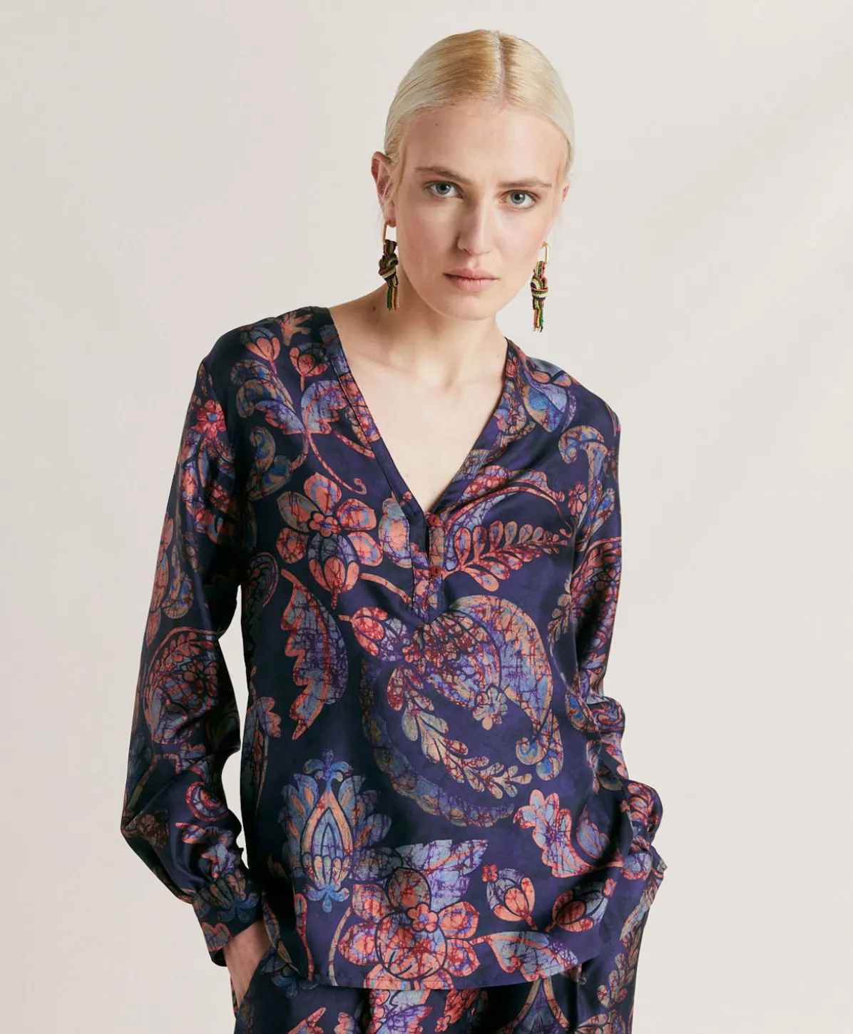 Blouse En Serge De Soie Torret - Bleu Nuit Multicolore