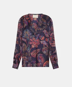 Blouse En Serge De Soie Torret - Bleu Nuit Multicolore