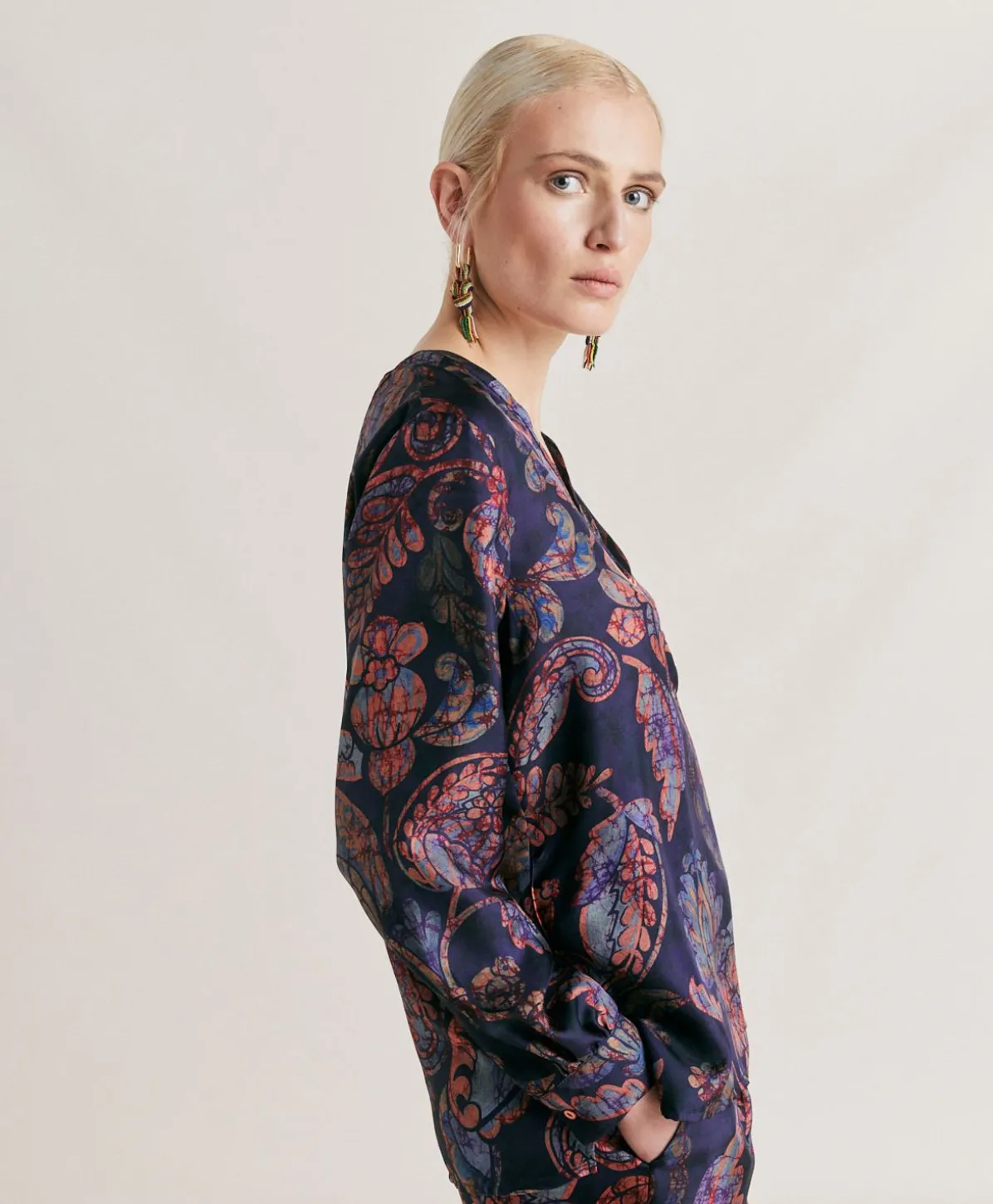 Blouse En Serge De Soie Torret - Bleu Nuit Multicolore