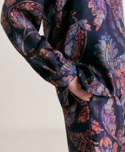 Blouse En Serge De Soie Torret - Bleu Nuit Multicolore