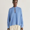 Blouse En Viscose De Soie Rayee Zoe - Bleu Clair/Creme