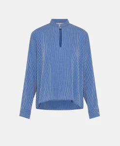 Blouse En Viscose De Soie Rayee Zoe - Bleu Clair/Creme