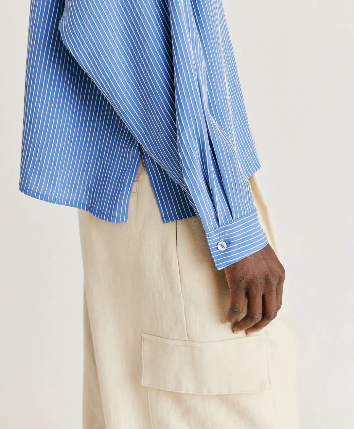 Blouse En Viscose De Soie Rayee Zoe - Bleu Clair/Creme