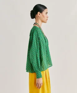 Blouse Gypsofilia En Voile De Coton Imprime - Emeraude