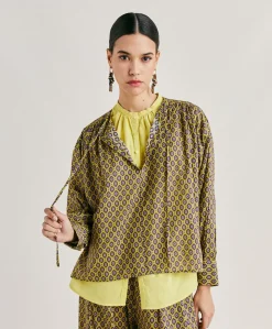 Blouse Gypsophile En Voile De Coton Imprime - Petrole