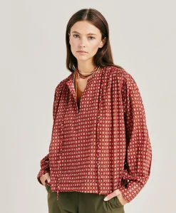 Blouse Gypsophilia En Voile De Coton Imprime - Rouge