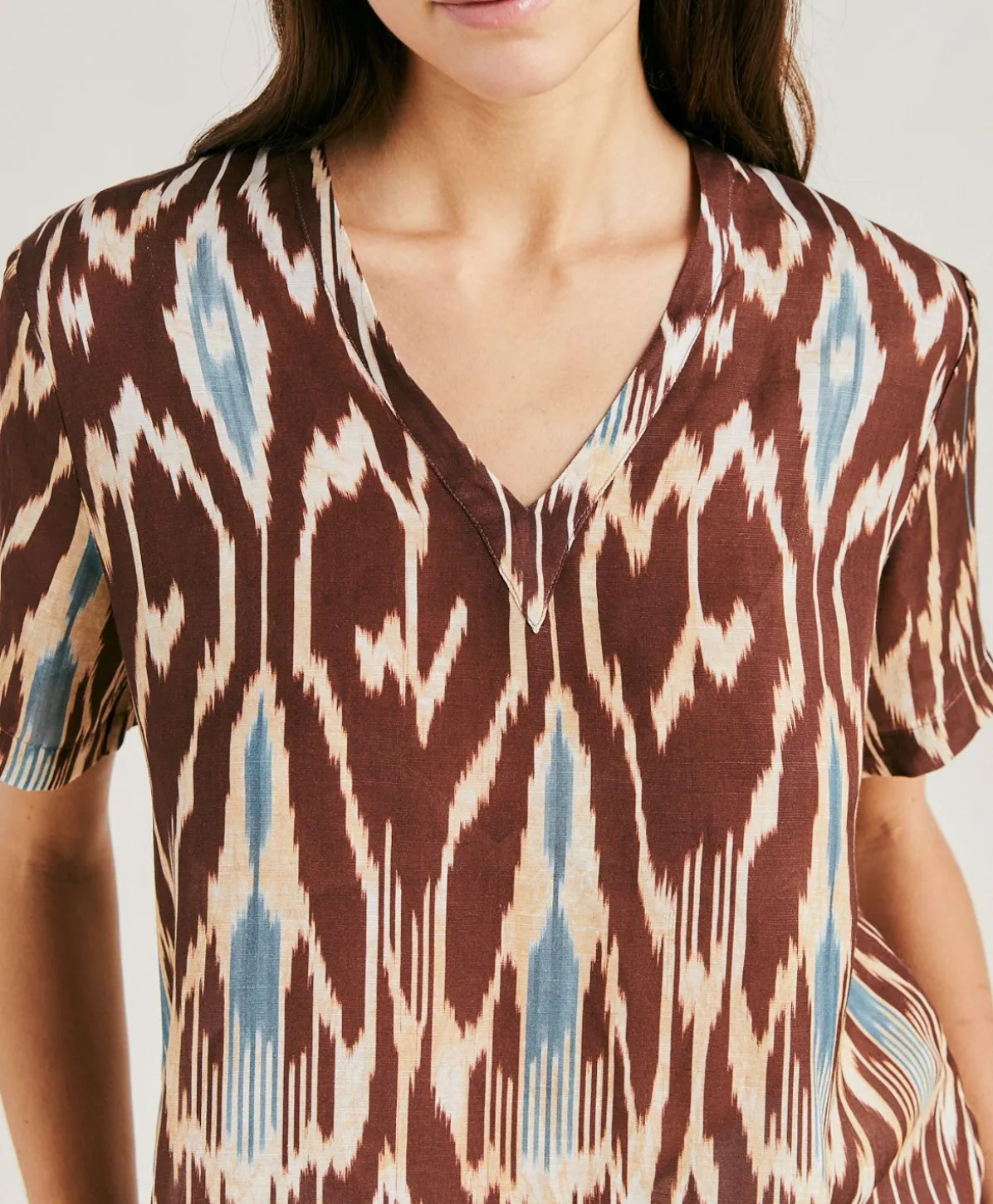 Blouse Osmanto En Lin Viscose Imprime - Cacao Multicolore