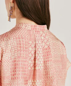 Blouse Paso En Haboutai De Soie - Creme/Corail