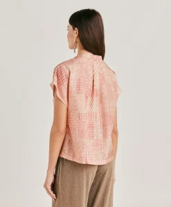 Blouse Paso En Haboutai De Soie - Creme/Corail