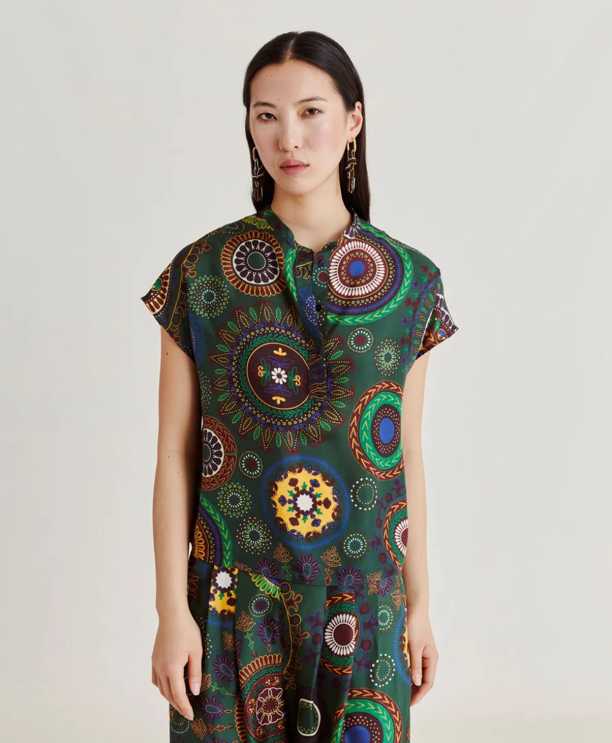 Blouse Paso En Soie Haboutai - Vert Multicolore