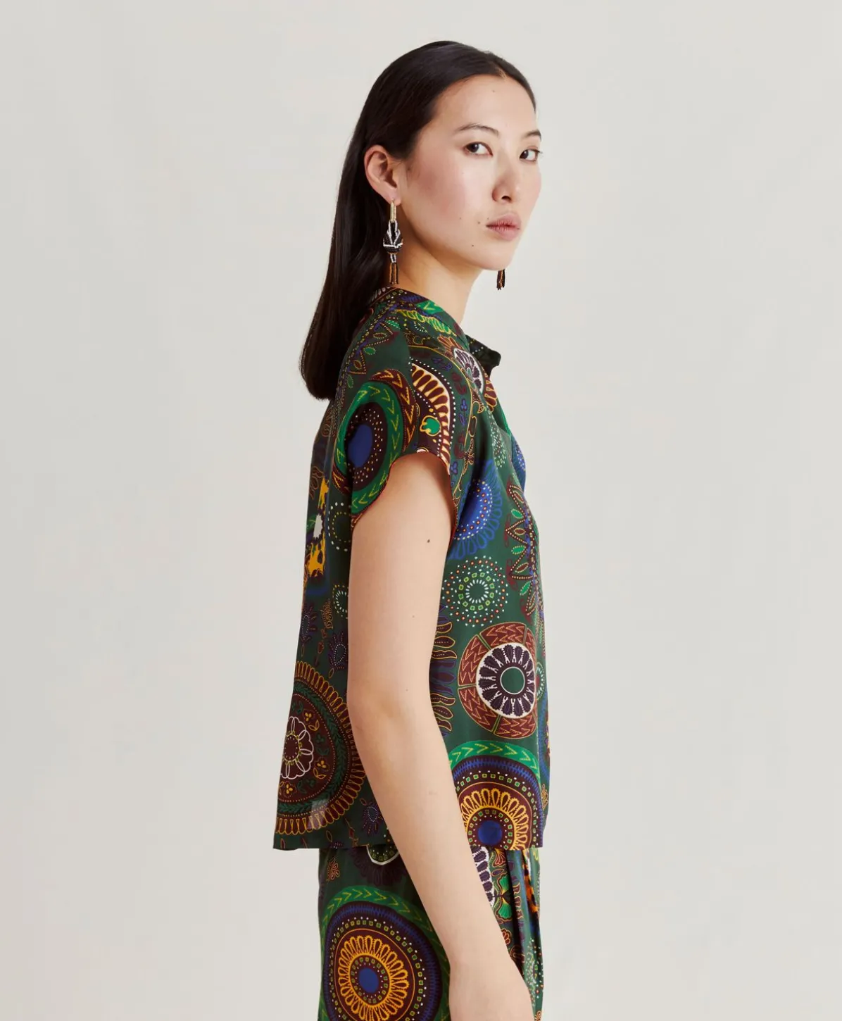 Blouse Paso En Soie Haboutai - Vert Multicolore