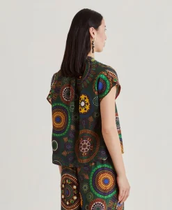 Blouse Paso En Soie Haboutai - Vert Multicolore