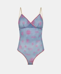 Body En Nylon Imprime Tore - Bleutte/Fuchsia