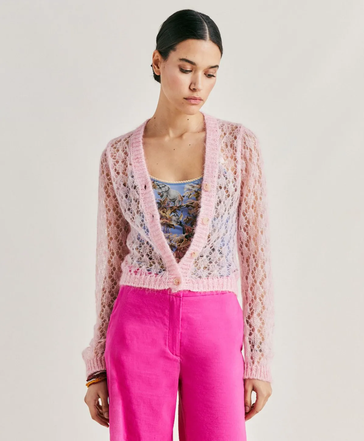 Cardigan Altea En Mohair Doux - Rose Bebe