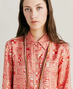 Chemise Arles En Serge De Soie - Beige/Corail