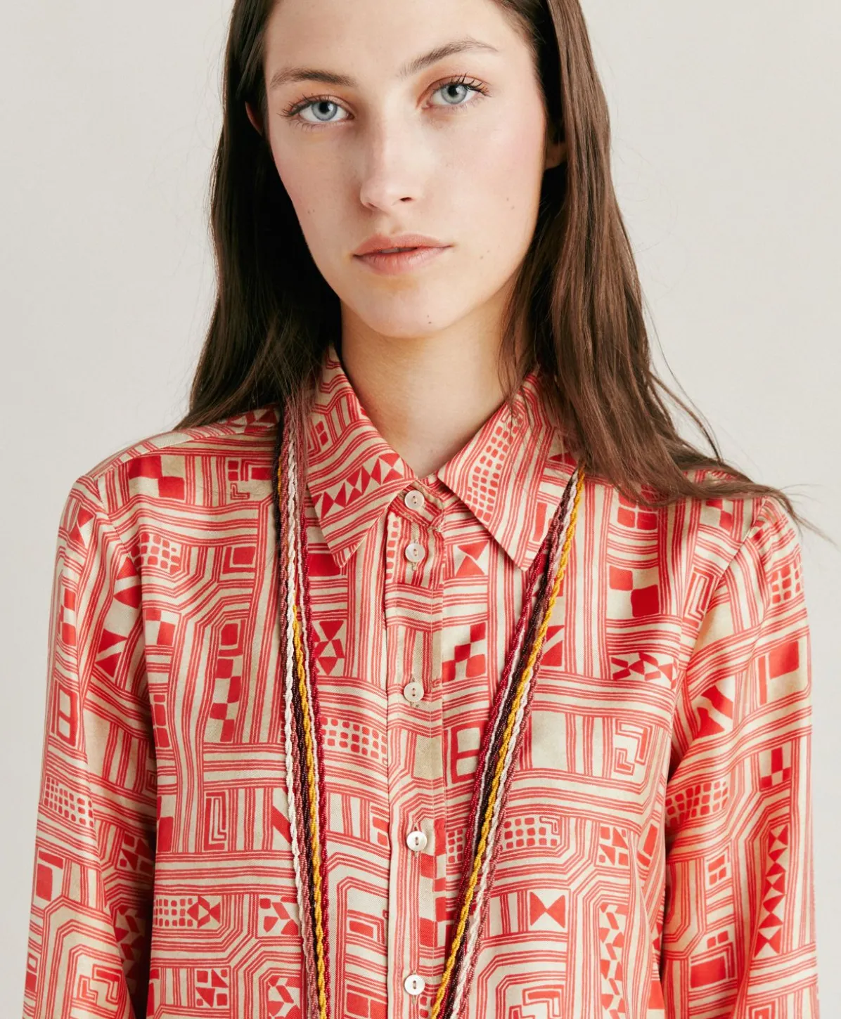 Chemise Arles En Serge De Soie - Beige/Corail