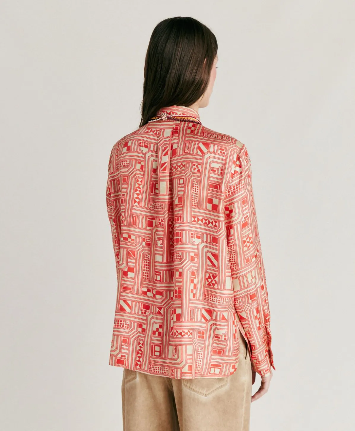 Chemise Arles En Serge De Soie - Beige/Corail