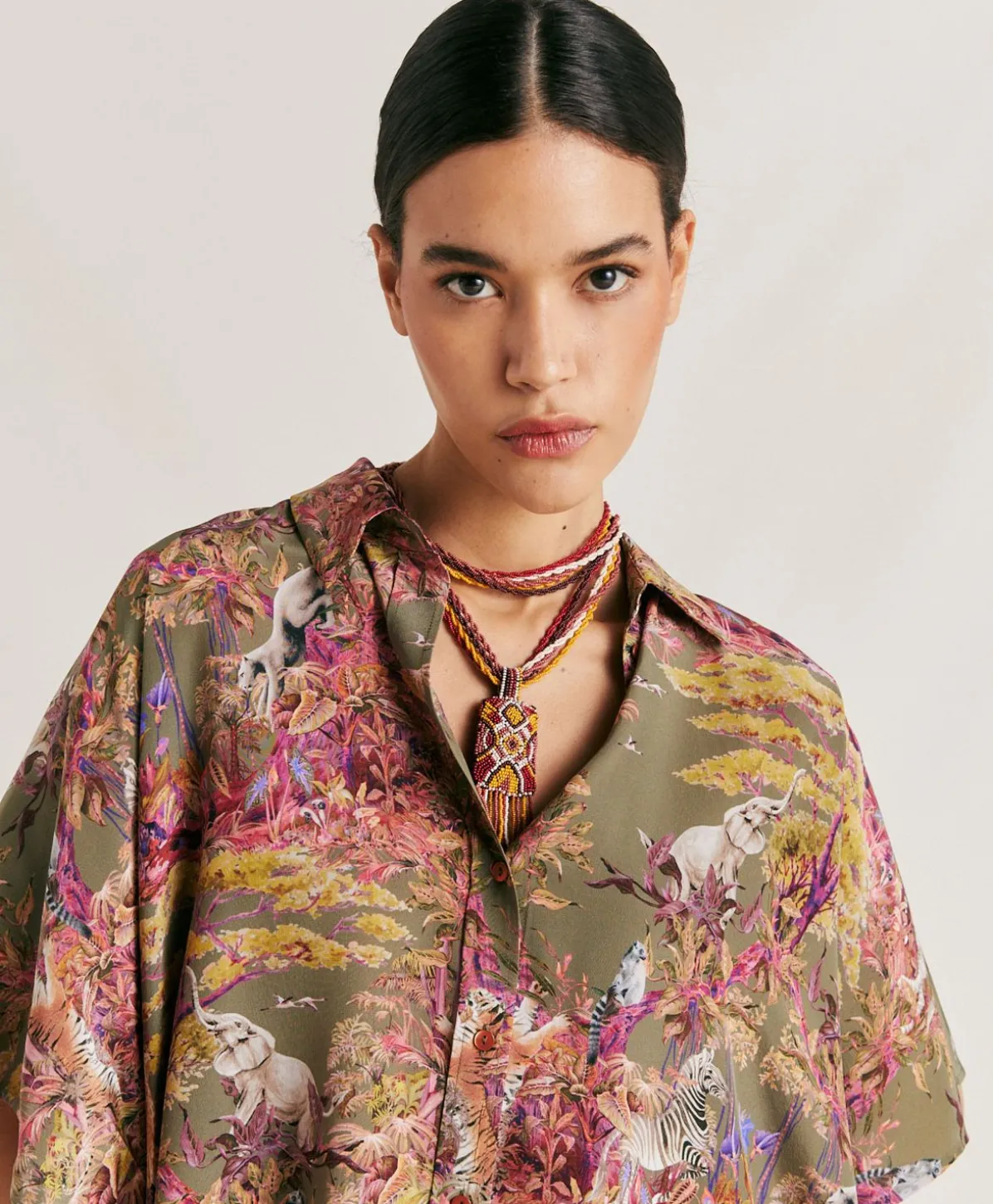 Chemise Brooklyn Crepe De Chine - Olive Multicolore