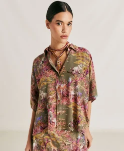 Chemise Brooklyn Crepe De Chine - Olive Multicolore